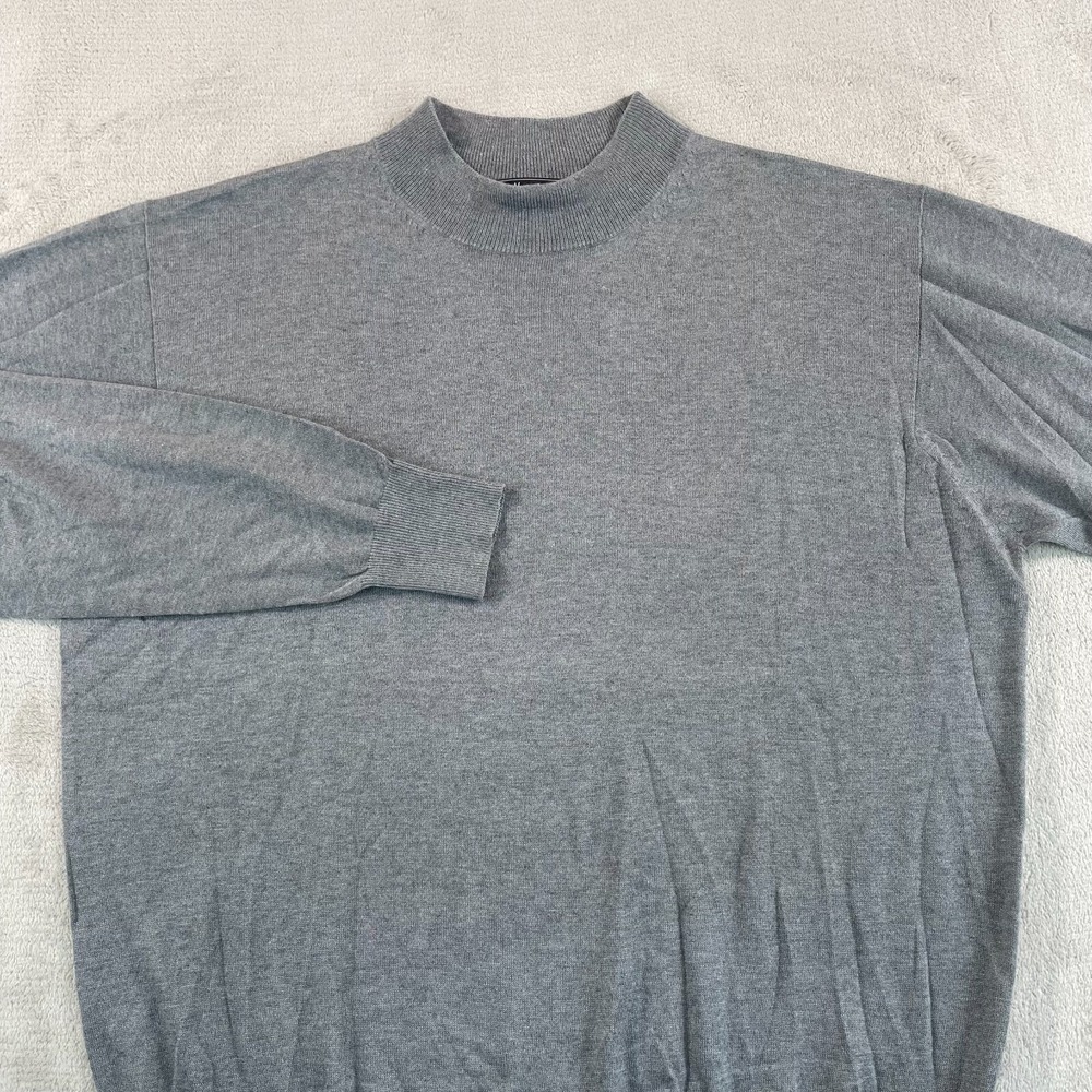 Vintage Neiman Marcus Cashmere-Silk Mock Neck Sweater Men XL Grey Designer NWOT
